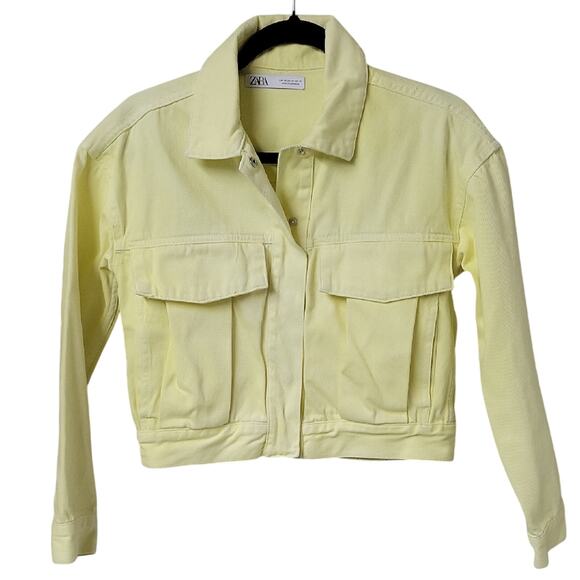 Zara Light Yellow Denim Jean Jacket Womens Size XS - Picture 1 of 10